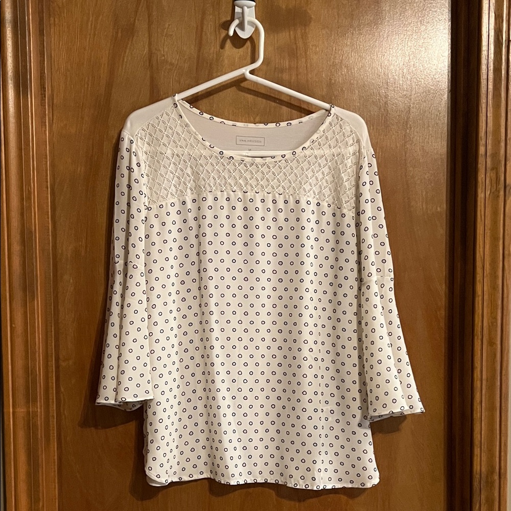 Van Heusen Cream Top with multicolored  Dot and Eyelet Yoke